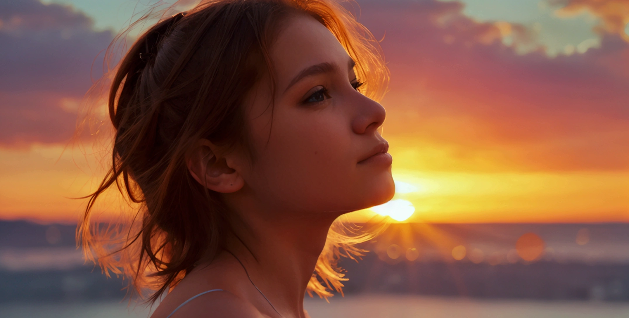20 year old women taking picture at sunrise 