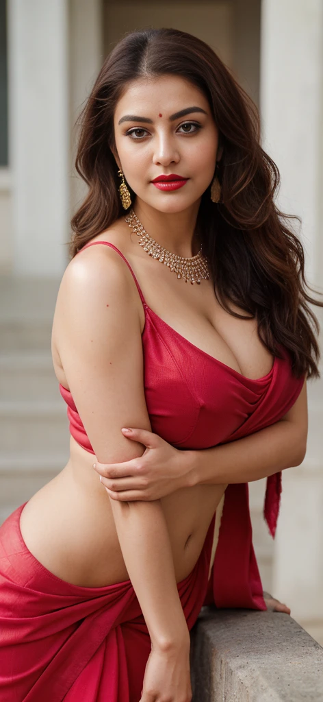 perfect pink eyes, fantastic face, Indian, beautiful look, ((red lips, bright eyes, curve heir 1.5)), ((beautiful details very big breast )), (Straight round and ultra huge clevage, not sagging breast), A glorious gorgeous, glorious gorgeous face, pretty face, bright eyes, detailed elegant printed red saree, updo elegant hair, blurred gray tones background, ultra focus, face ilumined, face detailed, 8k resolution, painted, dry brush, brush strokes, razumov style and garmash style, by Tokaito, ((Full Open ))
