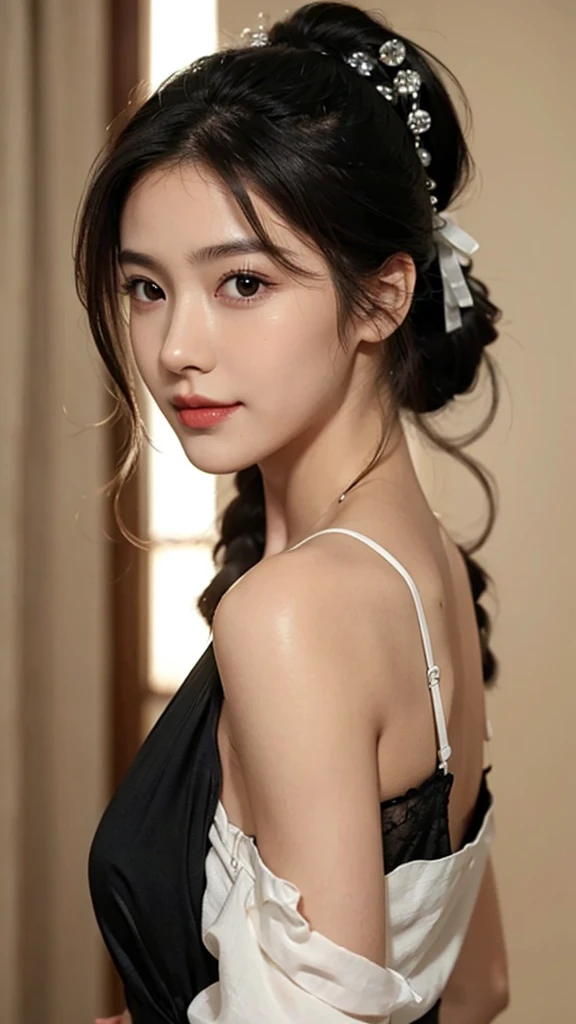 Lipstick in hand,Cosmetics commercial style,Commercial filming studio,close up face,fully body photo,masutepiece, The highest image quality, High quality, the background is clear,Beautiful woman, Japanese, Detailed, Ultra-detailed, finely detail, hight resolution, 8K Wallpaper, Perfect dynamic composition, Beautiful detailed eyes ,Detailed eyes, Detailed skin, Beautiful skin, 超hight resolution, (reality: 1.4),Very beautiful woman, Slightly younger face, Beautiful skin, slender, (Ultra photo realsisim), (hight resolution), (8K), (Very detailed) (beautifully detailed eyes), (super detailed), (Detailed face), view the viewer, Fine details, Detailed face, Staring straight ahead, Staring straight ahead, photos realistic, Bright lighting, Professional Lighting, Black hair,poneyTail,a ,sixteen ye: ponytail,Long ponytail hairstyle,slight smile,