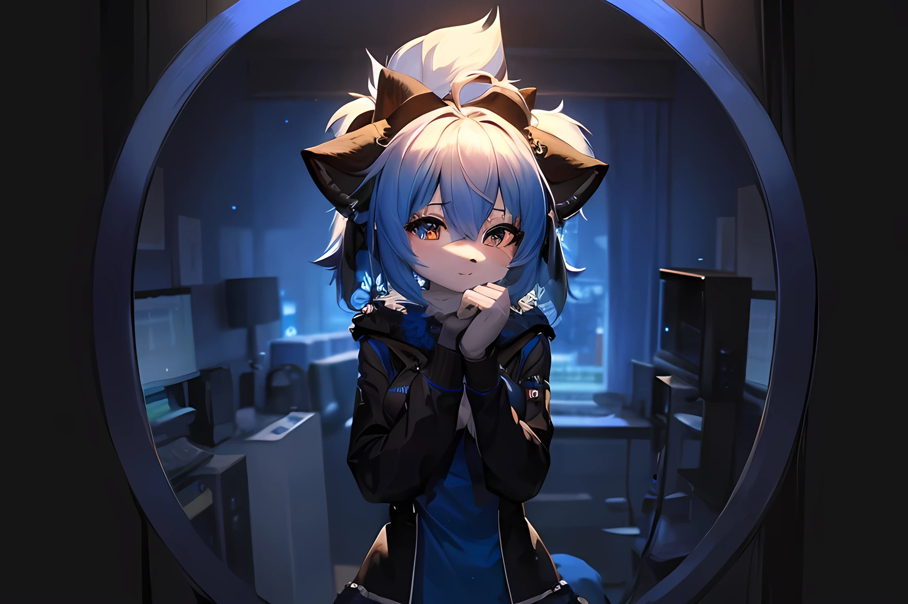 furry, furry girl, blue hair, cute, beautiful, 4k