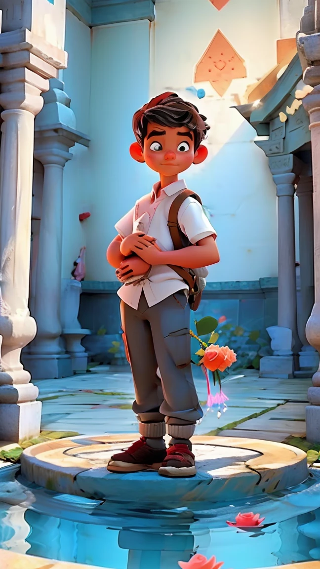 A boy proposed a girl with rose in a temple