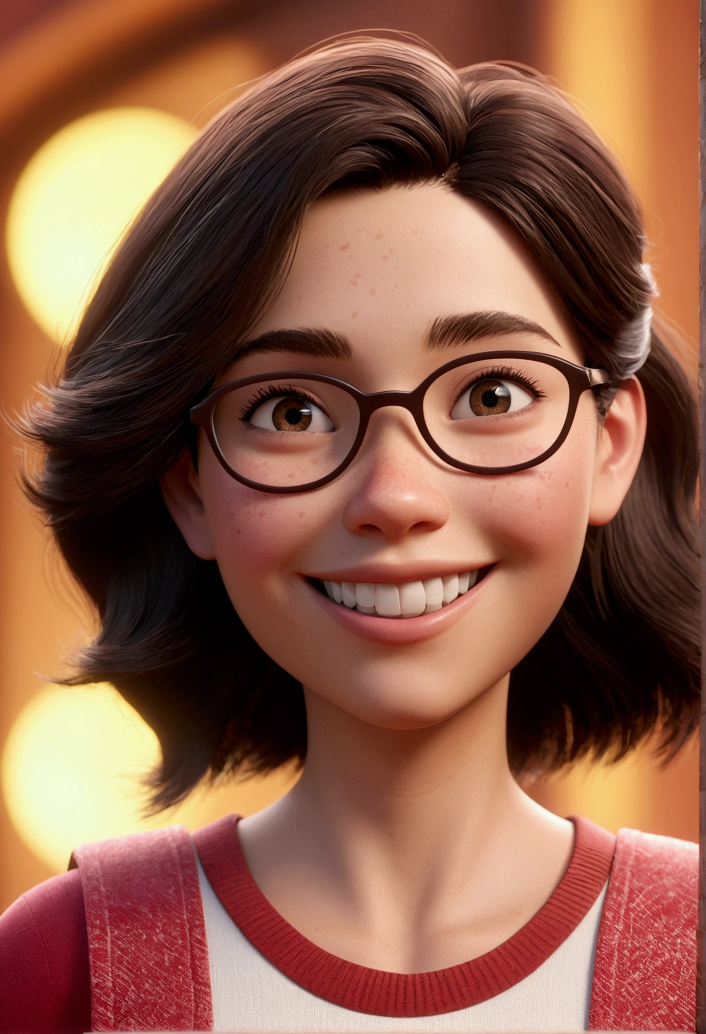 Cartoon character of a smiling woman, stylized character, animation style rendering, 3d stylized, Arnold Maya rendering, Stylized 3D rendering, toon render screenshot, 3d character, 3d character, Stylized 3D rendering, 3D character rendering, cartoon character, Personagem de close up, character posing, (Pixar-style) (master part:1.2) (bokeh) (best qualityer) (skin detailed) (detailed texture) (8k) (Argilla) (cinematic lighting) (sharp focus，Sit down and lift your upper body