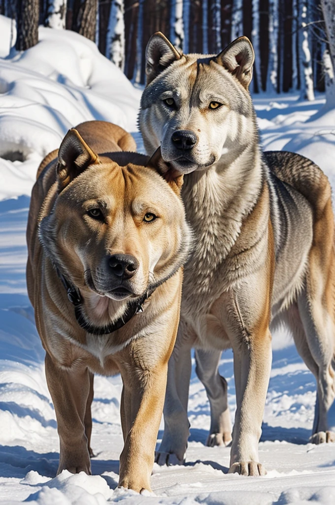 Draw the face of a pitbull and a Siberian wolf 