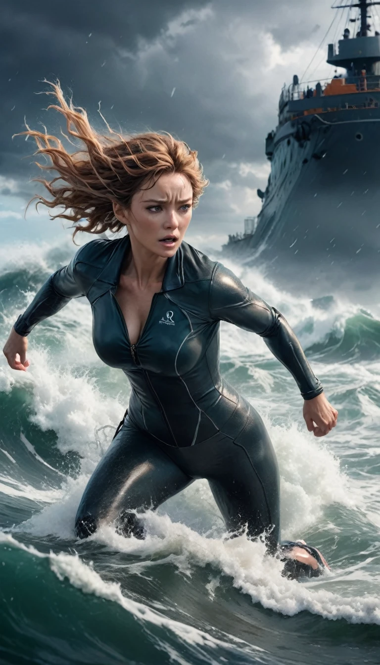 Stormy Sea, Movie Scenes, Dramatic shot angles, , Realistic, to be born々Stunning cinematic photorealism, Action Portrait, 8k, detailed, Full Frame、defeat、