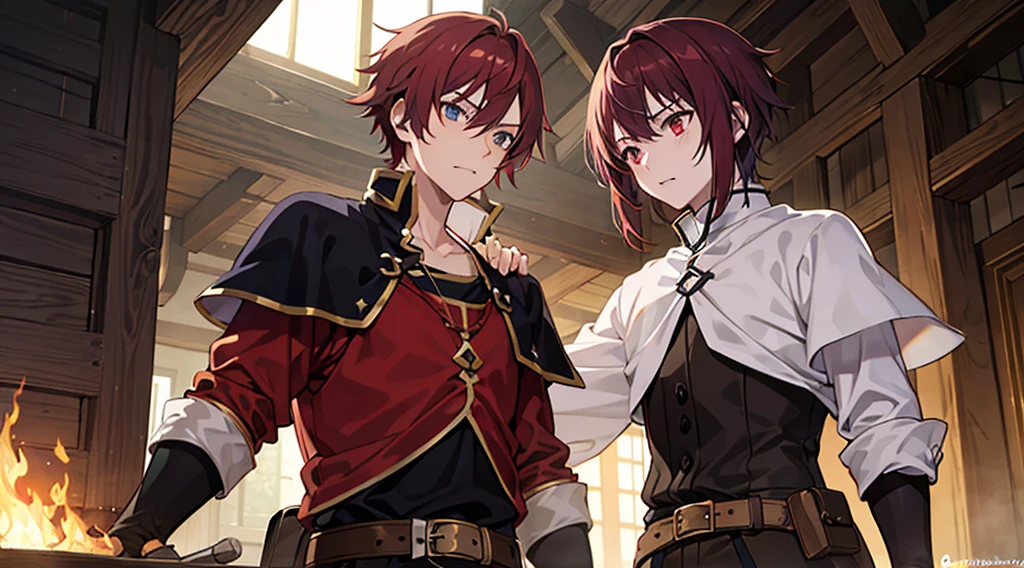 Anime Man Dark Red Hair Adventurer Medieval Clothing Rough isekai Strong