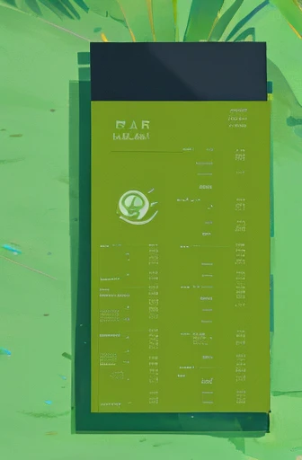 emauromin style, Accurate design of a tropical bar menu, (((professional menu design))), (best quality:1.2), (detailed:1.2), (4k, high resolution), (masterpiece:1.2), ultra-detailed, (realistic, photo-realistic:1.37), A4 format, 4 pages layout, "Green Bar" neon sign title, crocodile silhouette watermark, palm tree silhouettes, wavy line dividers, cat icons as bullet points, cocktail section with palm leaf frames, "420" section with subtle ganja symbols, sand texture background, (beach resort atmosphere:1.1), color sketch, clean lines, simple sans-serif font, clear layout design, modern tropical style, (menu structure:1.2), price alignment, contact information footer, social media icons, QR code on last page, (readability:1.3), balanced composition