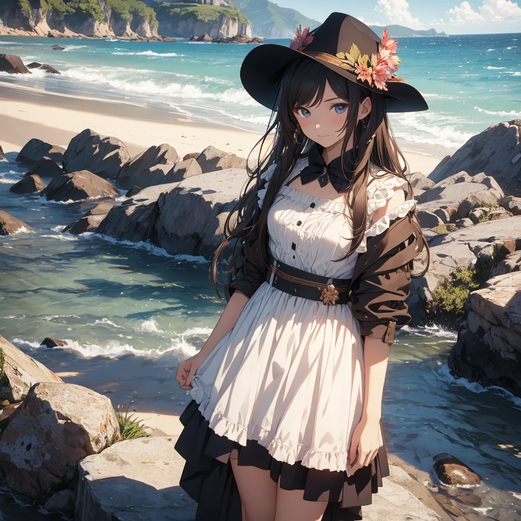 masterpiece, best quality, solo,1girl,looking at viewer,outdoor, cowboy shot,sea,anime style,
 anne