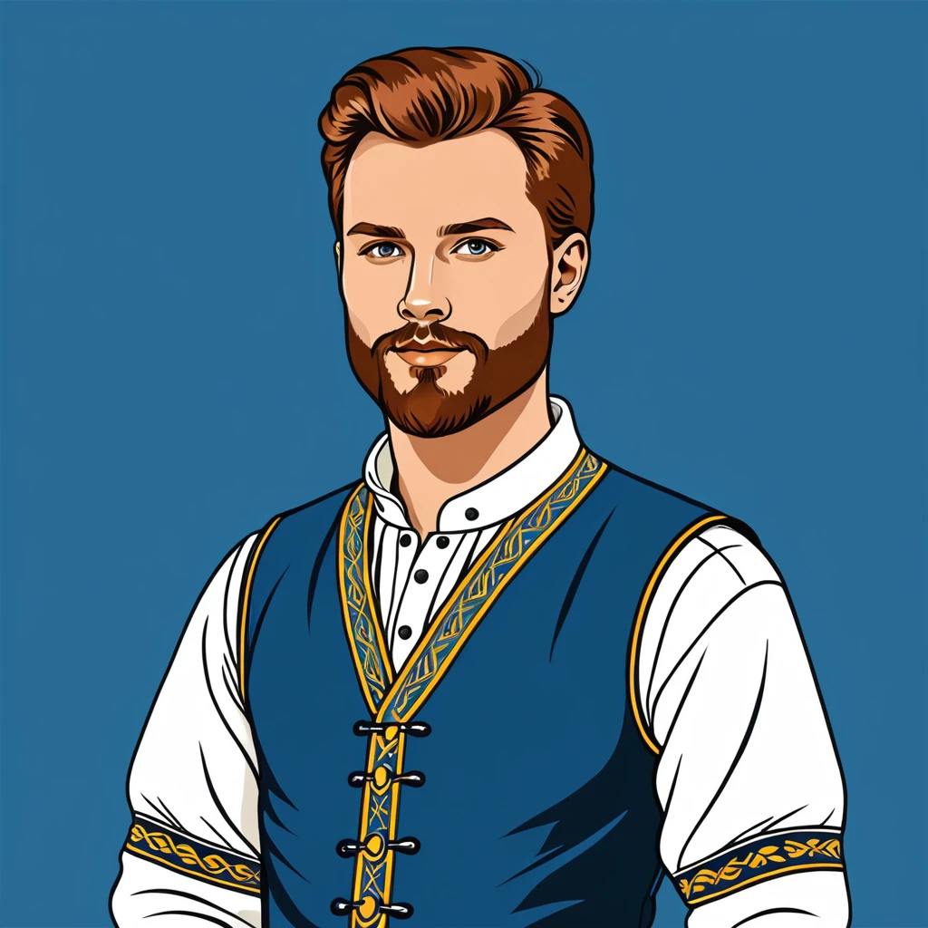 man in sweden folk outfit, vector graphics, strong contours