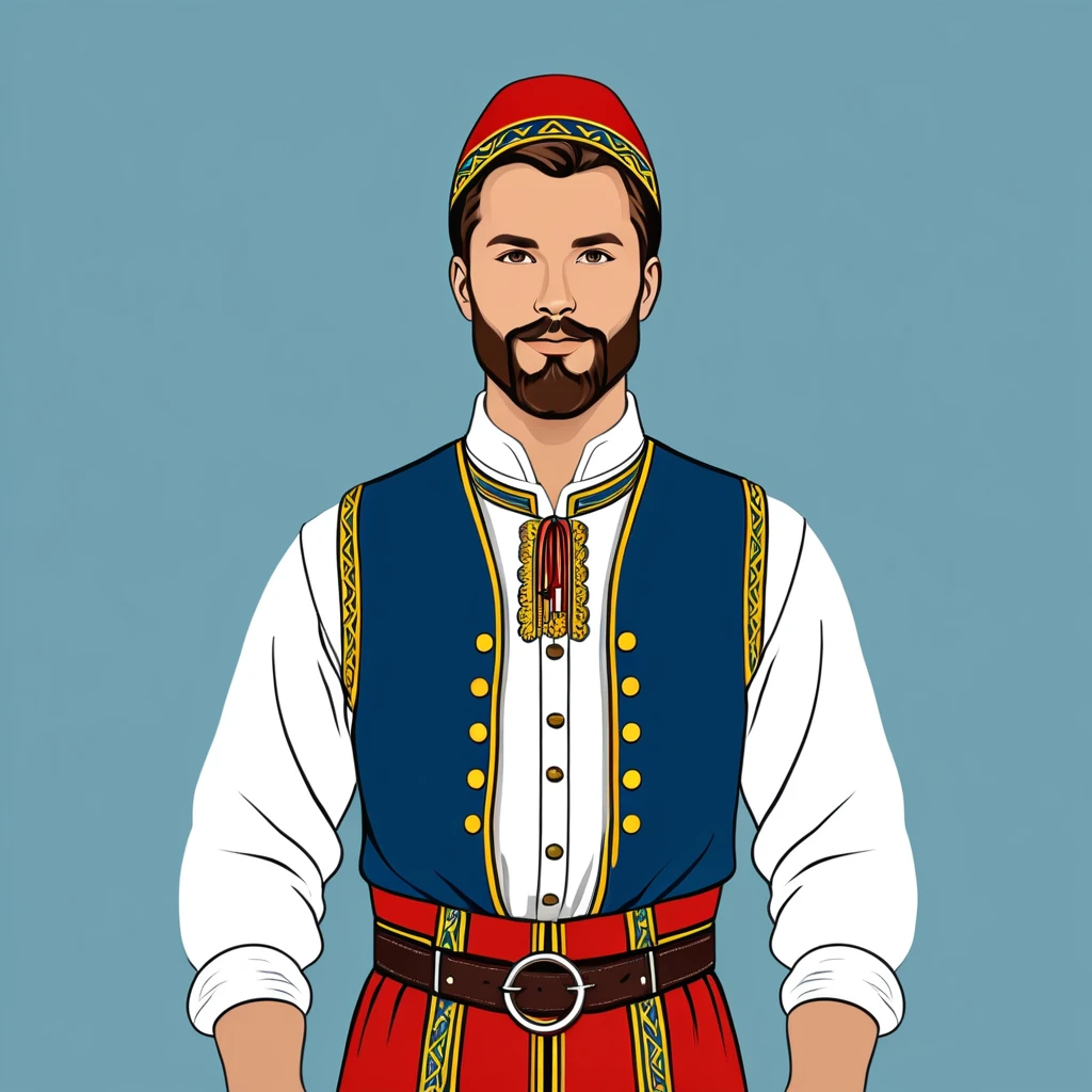 man in sweden folk outfit, vector graphics, strong contours