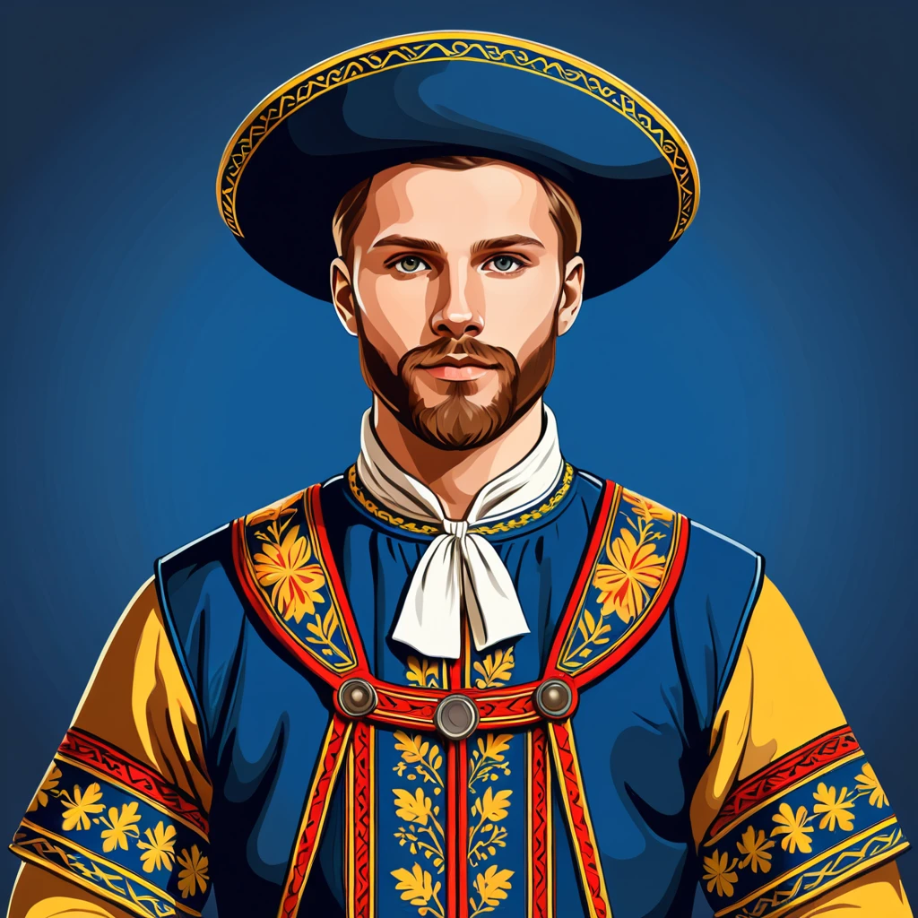 man in sweden folk outfit, vector graphics, strong contours