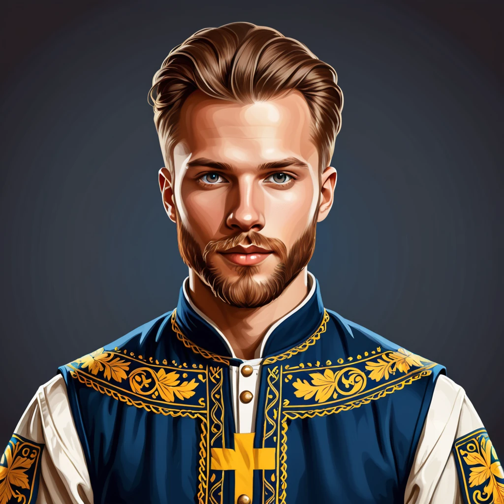 man in sweden folk outfit, vector graphics, strong contours
