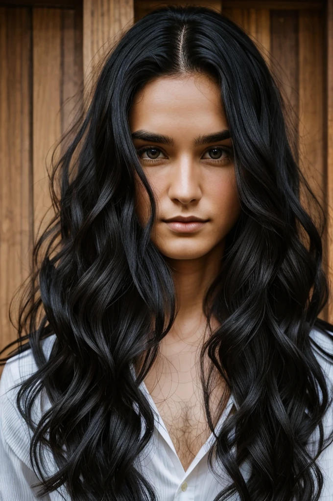 27 year old man long wavy black hair and inquisitive eyes 