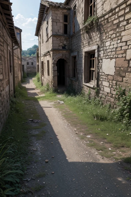 an abandoned and half-destroyed medieval village 