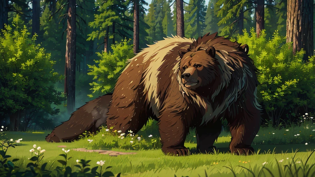a grizzly bear, Abraham Lincoln on a grizzly bear, detailed forest background, (best quality,4k,8k,highres,masterpiece:1.2),ultra-detailed,(realistic,photorealistic,photo-realistic:1.37),highly detailed bear fur, extremely detailed facial features of Abraham Lincoln, dramatic lighting, cinematic composition, lush greenery, vibrant colors