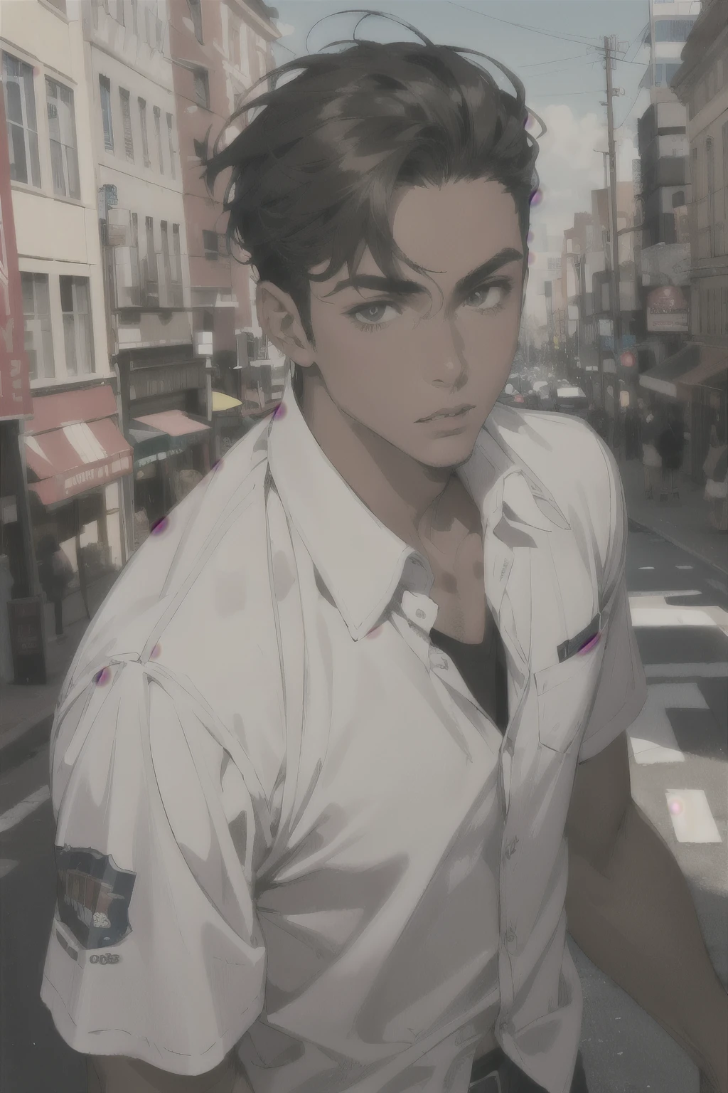 man, mid age, tan skin, city