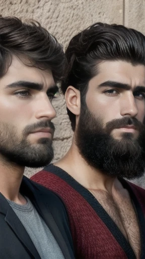 group of judaean men stylish hair gathered   focus on faces.