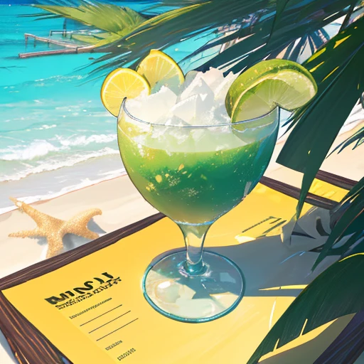 emauromin style, Accurate design of a tropical bar menu, (((professional menu design))), (best quality:1.2), (detailed:1.2), (4k, high resolution), (masterpiece:1.2), ultra-detailed, (realistic, photo-realistic:1.37), A4 format, 4 pages layout, "Green Bar" neon sign title, crocodile silhouette watermark, palm tree silhouettes, wavy line dividers, cat icons as bullet points, cocktail section with palm leaf frames, "420" section with subtle ganja symbols, sand texture background, (beach resort atmosphere:1.1), color sketch, clean lines, simple sans-serif font, clear layout design, modern tropical style, (menu structure:1.2), price alignment, contact information footer, social media icons, QR code on last page, (readability:1.3), balanced composition