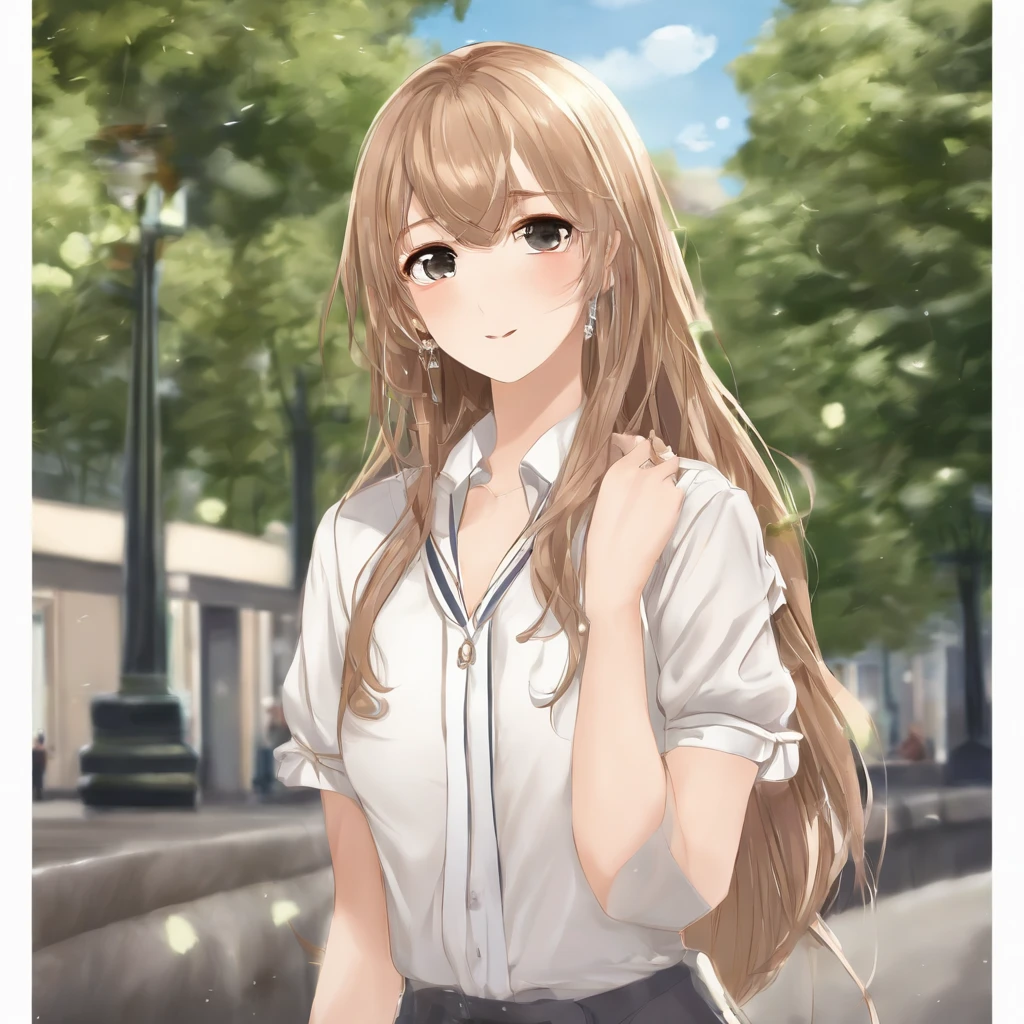 (extremely delicate and beautiful: 1.2), 1 girl, fashion girl, bangss, beautiful eyes, 弓, chestnut hair, cloused mouth, sideways, hair between the eyes, hair 弓, manga curta, gazing at viewer, medium hair, standing alone, trunk, schoolar uniform: 1.3, ((standing alone)), (work of art), blond