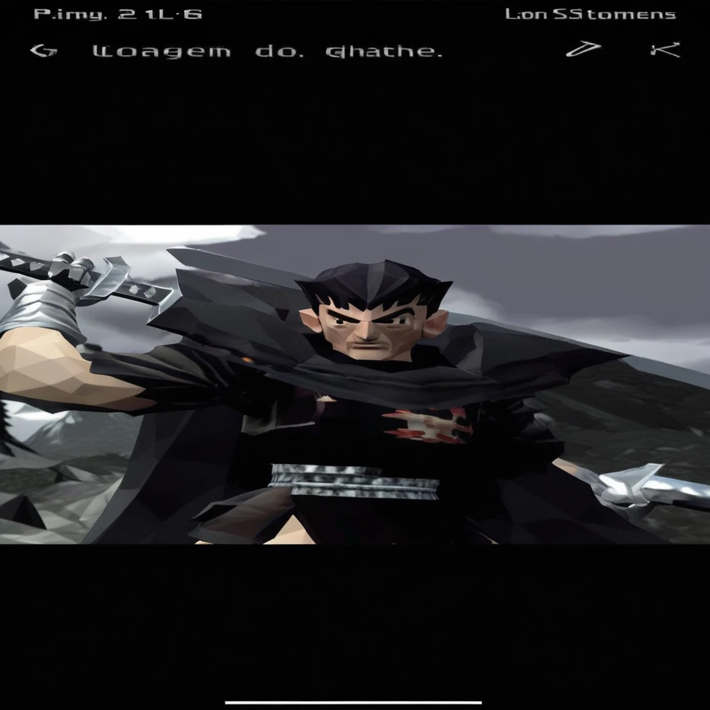 Guts dark swordsmen, in the style of a PlayStation 1 graphics, low poly