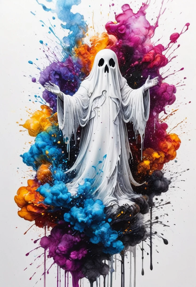 Epic splatter art, alcohol ink, Smoky ghost image, super realism, super detaill 8k, divine proportion, intricate, cinematic, splendid, high détail, 8k, atmospheric, super detaill, fantastic realism, sharp focus, uncanny, filigreed, luminescent, perfect composition, White background