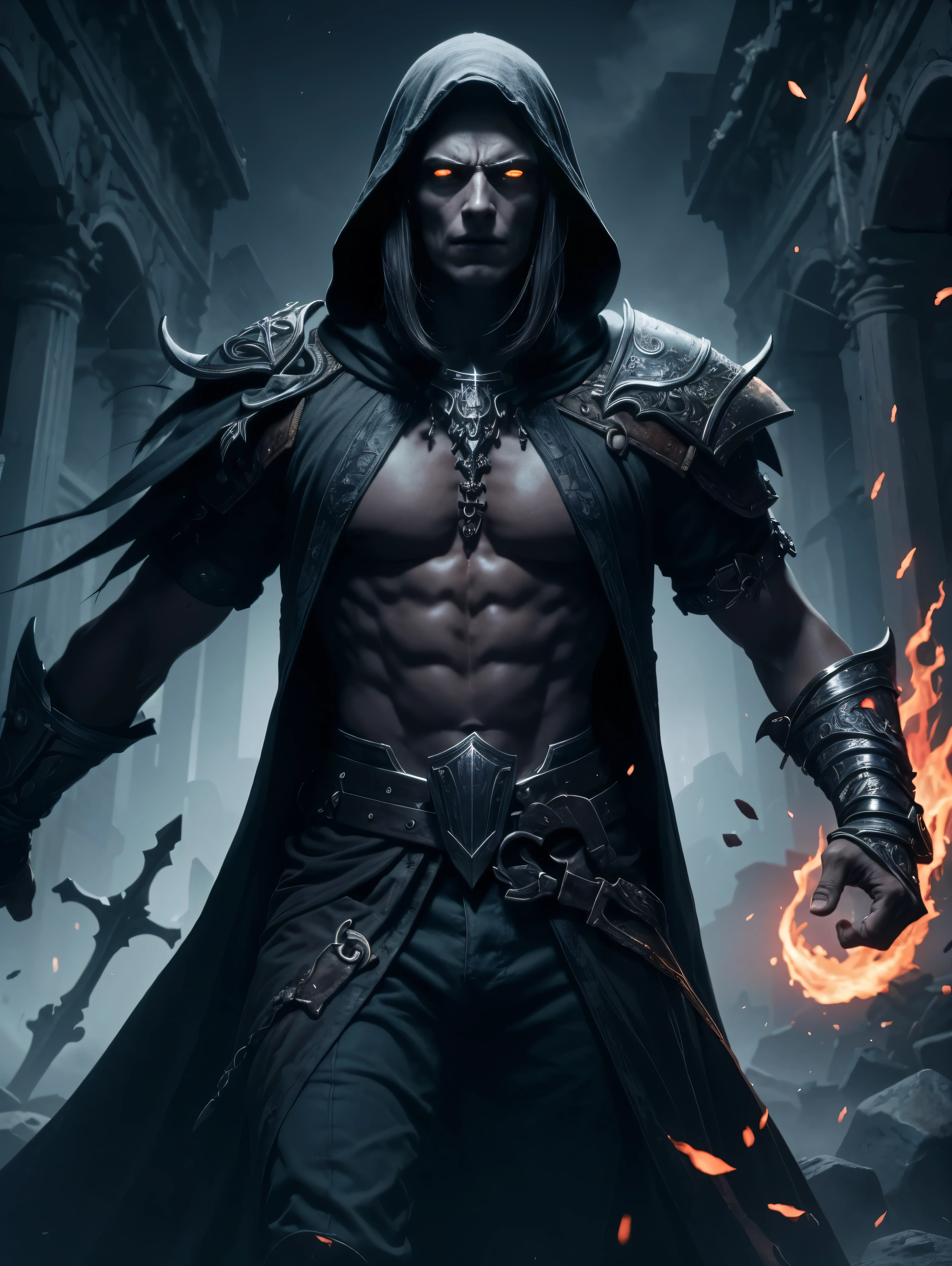 (extremely detailed 8k wallpaper), a medium shot photo of a fearful necromancer, intricate, high detail, dramatic