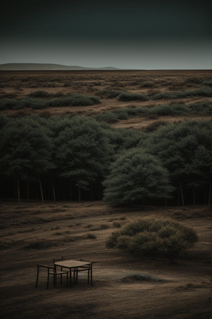 Create a sad landscape with dark colors that shows all the suffering , create at least two , and make them ultra realistic

