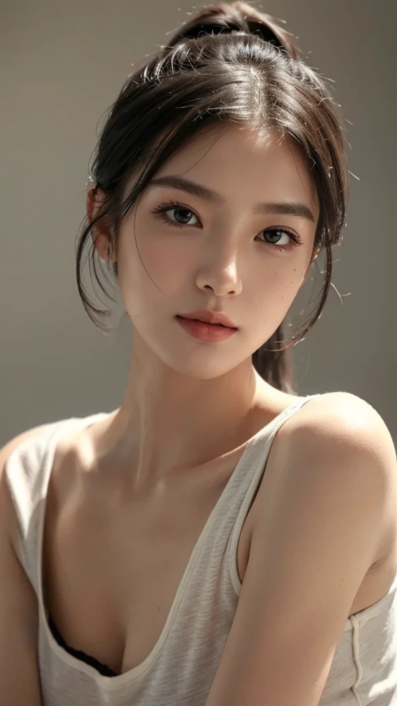 Lipstick in hand,Cosmetics commercial style,Commercial filming studio,close up face,fully body photo,masutepiece, The highest image quality, High quality, the background is clear,Beautiful woman, Japanese, Detailed, Ultra-detailed, finely detail, hight resolution, 8K Wallpaper, Perfect dynamic composition, Beautiful detailed eyes ,Detailed eyes, Detailed skin, Beautiful skin, 超hight resolution, (reality: 1.4),Very beautiful woman, Slightly younger face, Beautiful skin, slender, (Ultra photo realsisim), (hight resolution), (8K), (Very detailed) (beautifully detailed eyes), (super detailed), (Detailed face), view the viewer, Fine details, Detailed face, Staring straight ahead, Staring straight ahead, photos realistic, Bright lighting, Professional Lighting, Black hair,poneyTail,a baby face,sixteen years old,Hairstyle: ponytail,Long ponytail hairstyle,slight smile,
