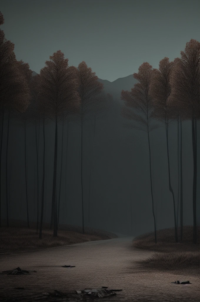 Create a sad landscape with dark colors that shows all the suffering ,and make them ultra realistic