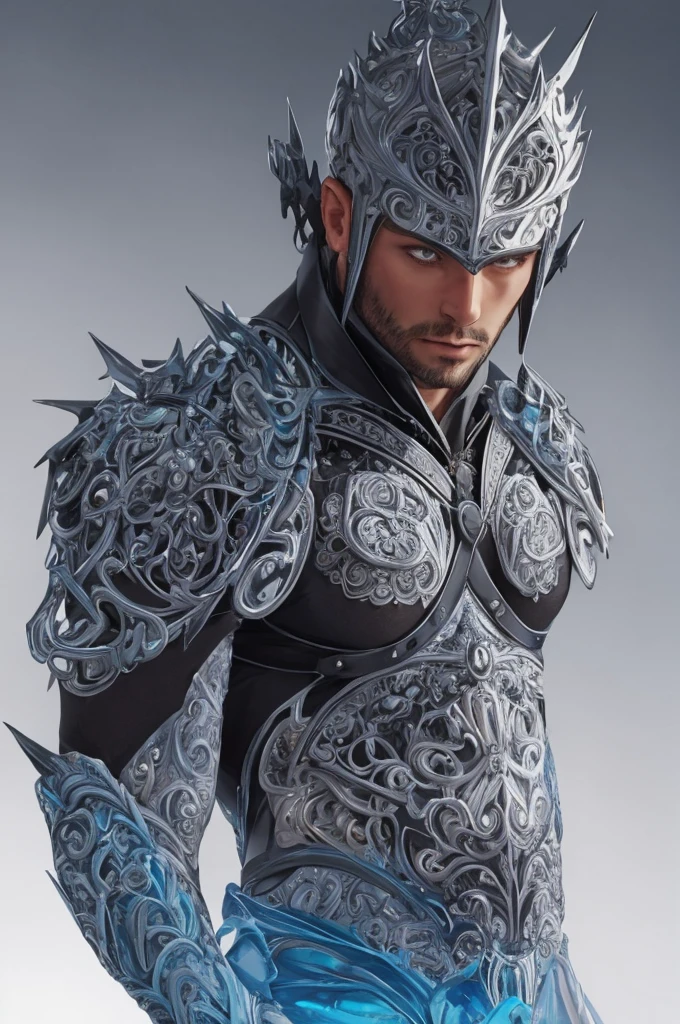 intricate filigree cyborg, artificial male hallowed out filigree body, damaged filigree artifact head, artifact, magic, digital painting, nsfw, homoerotic 