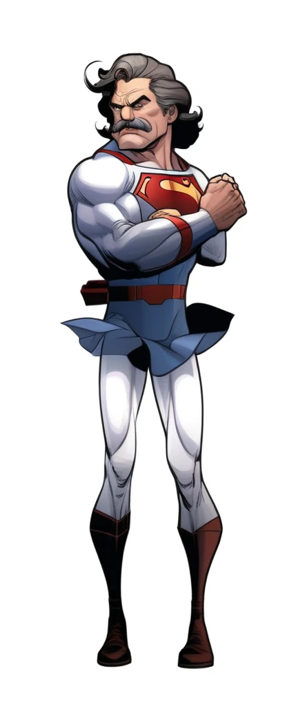 a cartoon of a man in a red cape and blue and white suit, heroic masculine pose, superman pose, muscular character, stalin as superman, muscular male hero, superhero body, buff man, super buff and cool, most strongest pose, super hero pose, super super dynamic dynamic pose, gabe newell as a superman, gigachad muscular, muscular characters