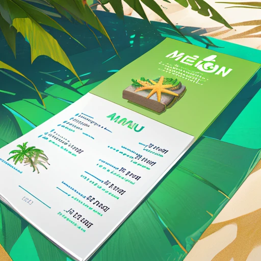 emauromin style, Accurate design of a tropical bar menu, (((professional menu design))), (best quality:1.2), (detailed:1.2), (4k, high resolution), (masterpiece:1.2), ultra-detailed, (realistic, photo-realistic:1.37), A4 format, 4 pages layout, "Green Bar" neon sign title, crocodile silhouette watermark, palm tree silhouettes, wavy line dividers, cat icons as bullet points, cocktail section with palm leaf frames, "420" section with subtle ganja symbols, sand texture background, (beach resort atmosphere:1.1), color sketch, clean lines, simple sans-serif font, clear layout design, modern tropical style, (menu structure:1.2), price alignment, contact information footer, social media icons, QR code on last page, (readability:1.3), balanced composition
