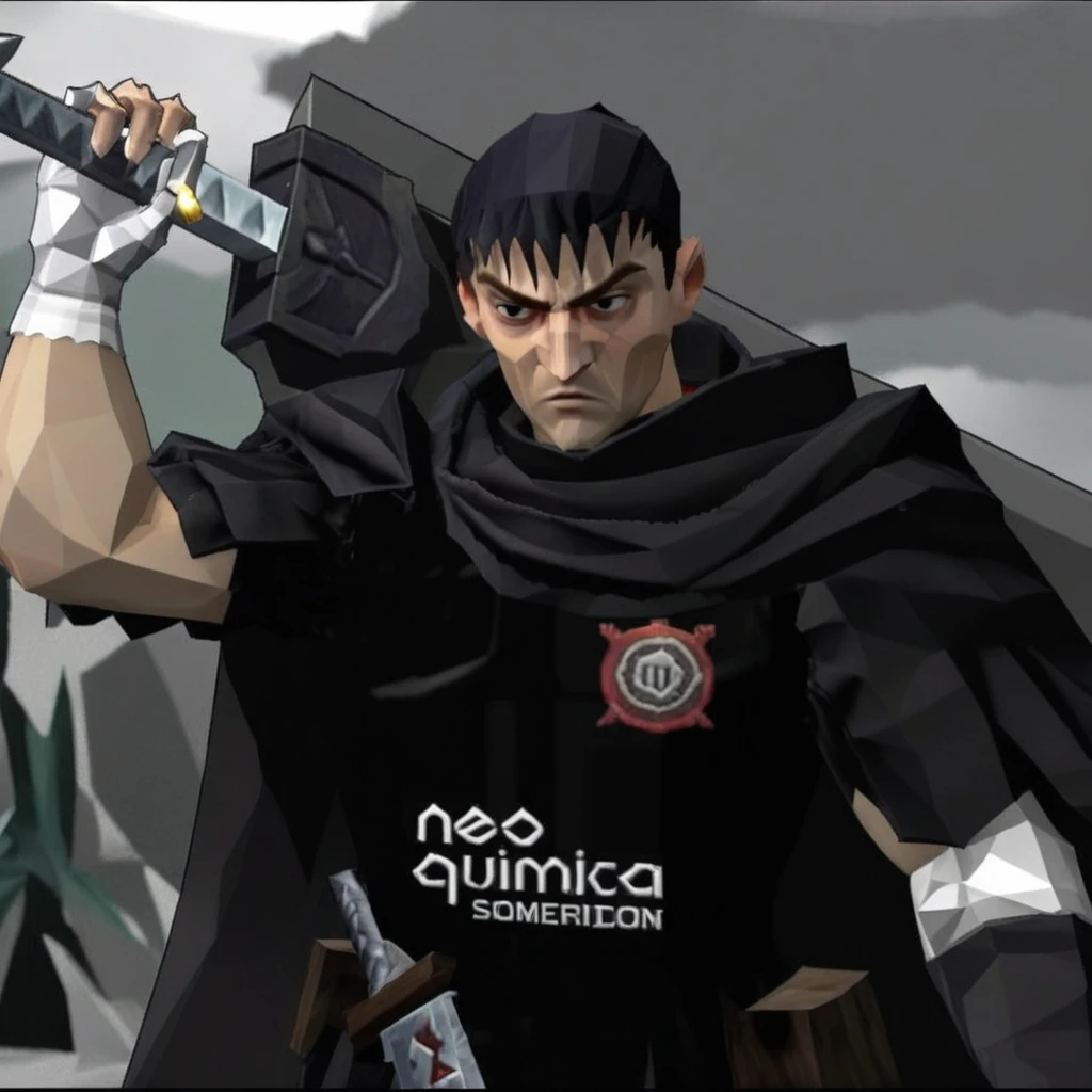 Guts dark swordsmen, in the style of a PlayStation 1 graphics, low poly