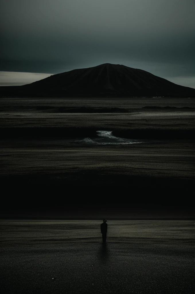 Create a dark black landscape , have a lot of sadness