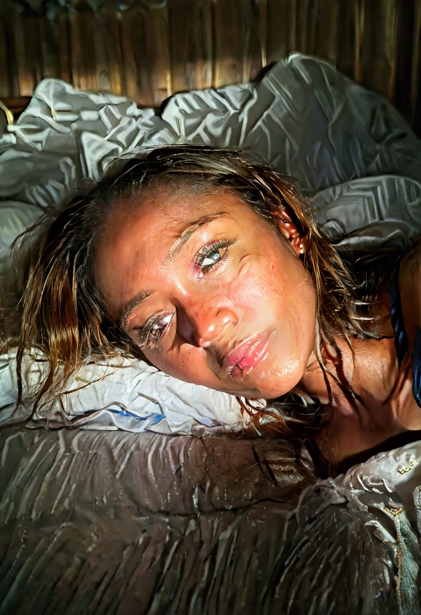 realistic sexy woman lying on bed, ultra detailed face, no makeup, high resolution, photorealistic, intricate details, beautiful skin, perfect lighting, natural expression, warm tones, soft shadows