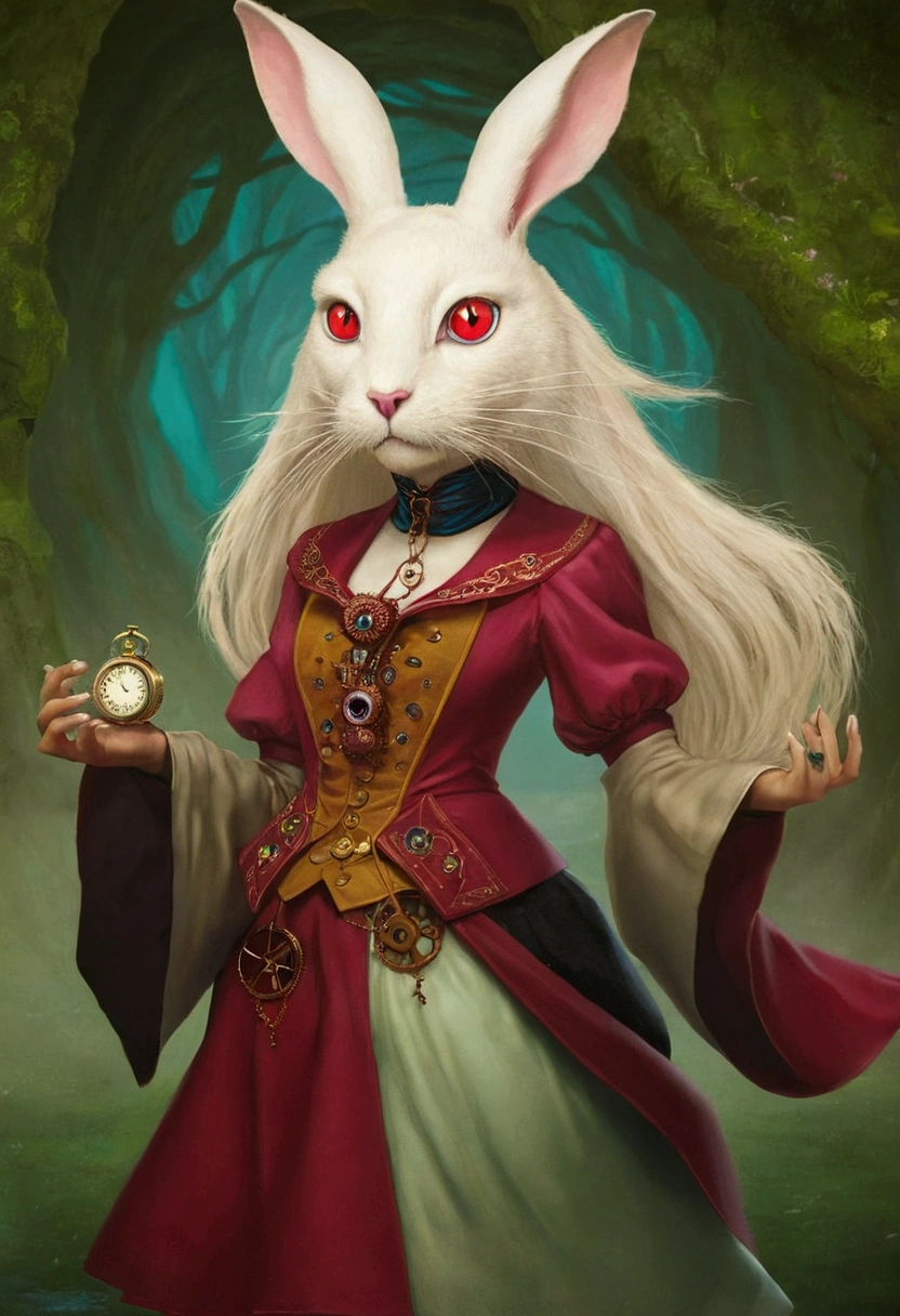 Make the eyes red and have her hold a big clockwork watch like from alice in wonderland
