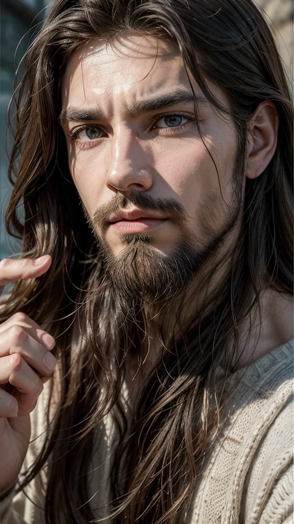 Create a very realistic image of Jesus Christ with a slightly older and less gallant appearance