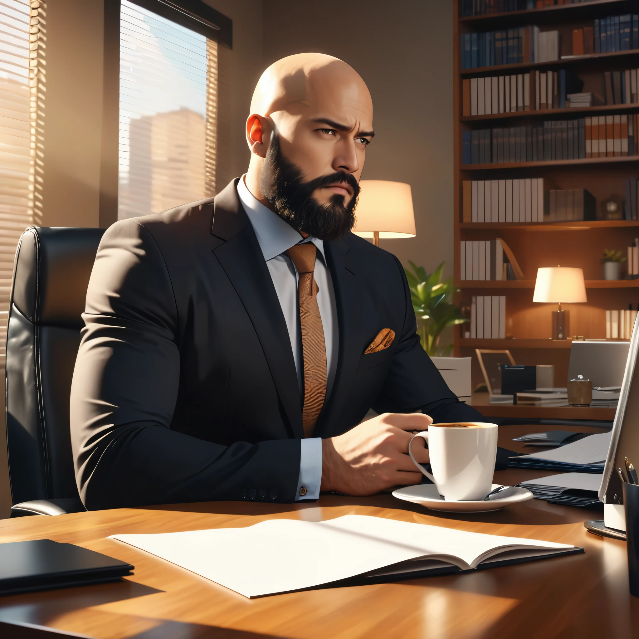 drawing of a man sleeping with a content expression next to his wife, extremely detailed faces, subject is bald with a beard, ultra-detailed, (best quality,4k,8k,highres,masterpiece:1.2), HDR, UHD, studio lighting, vivid colors, warm color tones
