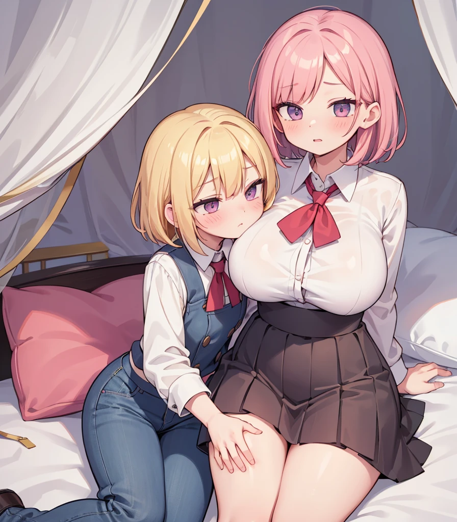 masterpiece, Highest quality, so beautiful, absurdists,High resolution,Cuddling in bed, like,sexly,Look at each one, blush,Age difference,blondes,chest,Long Hair,Pink Hair,Tucked in shirt,short hair,skirt,Tent shirt,Slut,Big breasted sister and brother,Siblings, trousers,Pushing her big tits against her brother,(My brother's erect penis),((((姉のvery huge breasts,Sister crushes her big tits in her brother's face)))),(((((Very huge breasts))))),(((((penis,NSFW,Soft Very HUGE breasts))))),((Bursting Breasts,Huge breasts hiding her brother's face)),((((((((Huge Breasts, Large Breasts, Very Large Breasts, Very Large Breasts, Very Large Breasts, Very Large Breasts, Very Large Breasts, Very Large Breasts, Very Large Breasts, Very Large Breasts, Very Large Breasts, Very Large Breasts, Burying Face in Breasts)))))))),Two people gazing at each other,puffy breasts,((Face crushed by tits, huge breasts on brother's body, mouth covered by tits, breasts covering face)),((huge breasts)),((soft massive breasts)),(((((crotch grab)))),(((1girl,1littleboy,)),(Fingering:1.7)、white pantie
