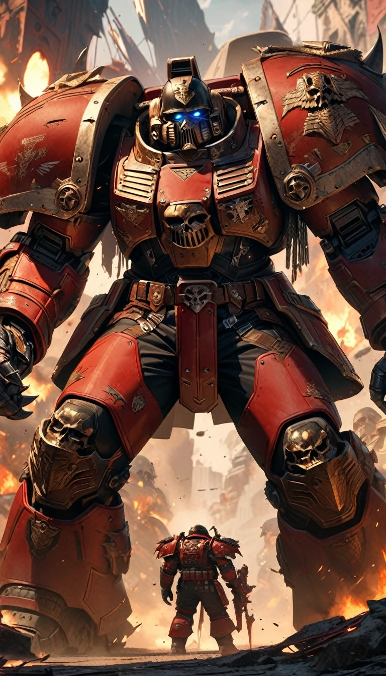 Adult guy, short black hair, blue eyes, scars on face, Blood Angel, Space Marine armor, Warhammer 40000, Masterpiece, best quality, Full HD, 8k, ultra details, great graphic