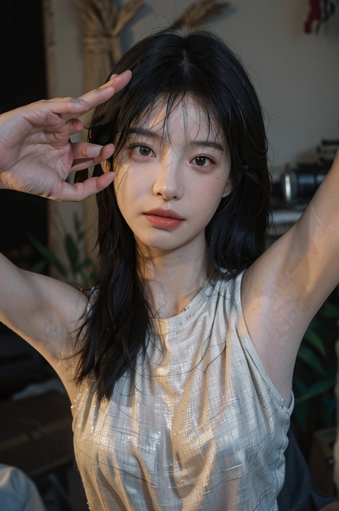8K,Best quality, masterpiece, ultra high res, (photorealistic:1.4), raw photo, (Authentic skin texture:1.3), (film grain:1.3), (selfie angle),1girl,beautiful detailed eyes and face,masterpiece, best quality,close-up,upper bod,