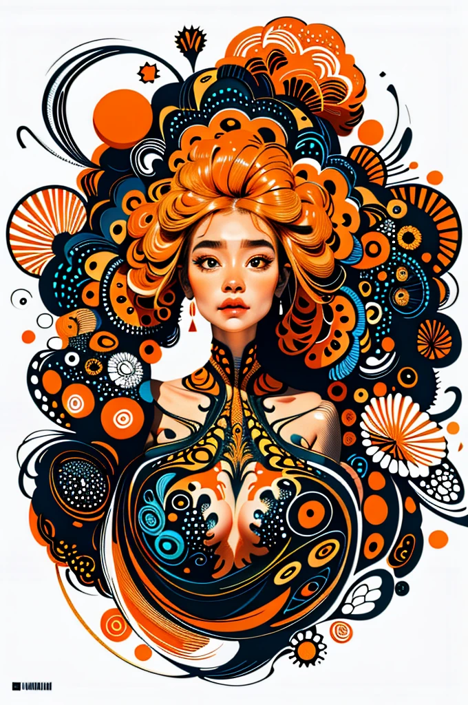 art,oil paint poster, abstract,, asian woman, 8k, Big butt, There is a medium sized breast covering. Put your hands on your chest.