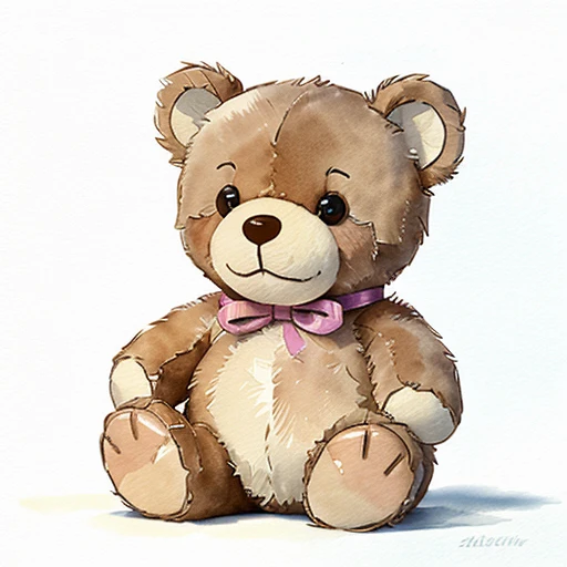 Teddy bear in sketch form, sharp edges, ​masterpiece, Background pastel colors in watercolor, best vector graphics