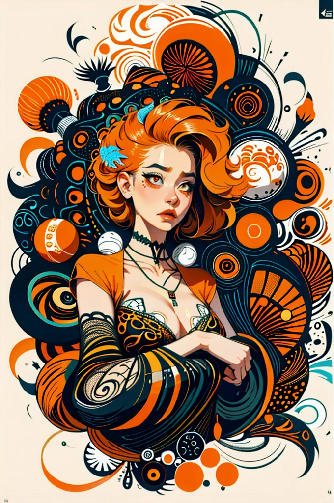 1 girl,(orange_body hair:1.1),(zentangle, mandala, tangle, entangle:0.6),(Fractal Art),most beautiful form of chaos,Brutalist designed,