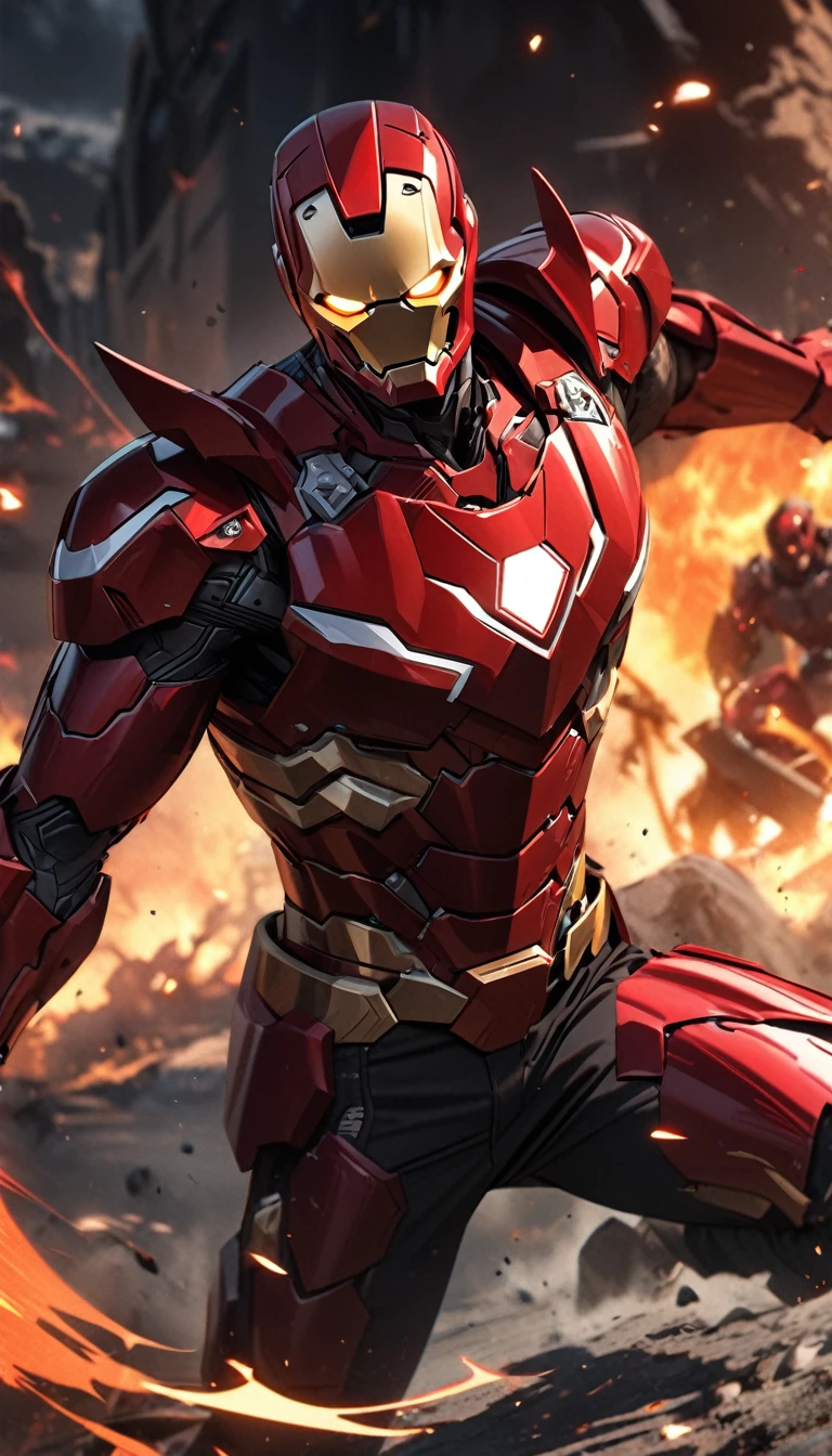 Adult guy, Demon Iron Man armor, Ghost Rider armor, Masterpiece, best quality, Full HD, 8k, ultra details, great graphic