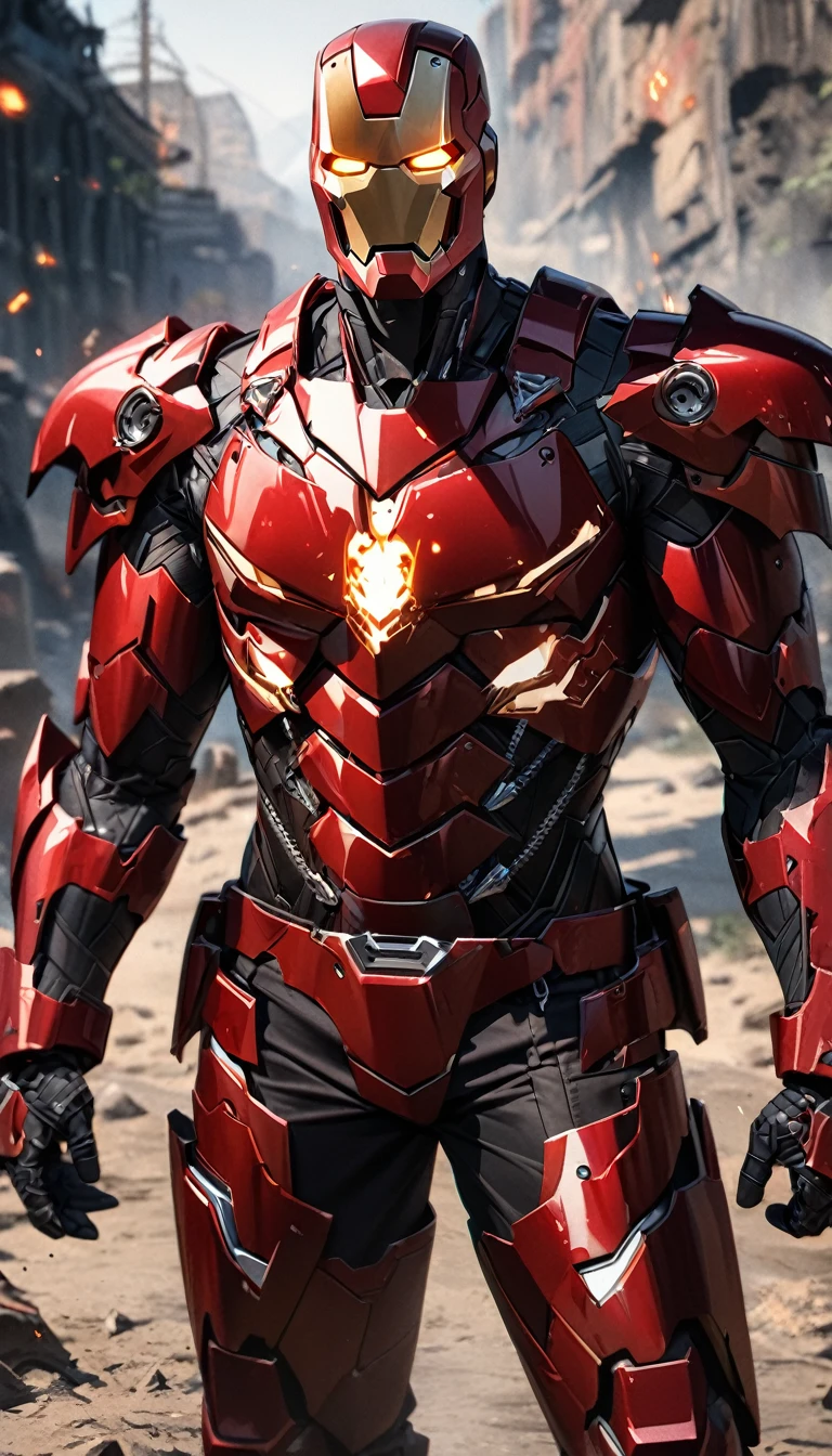 Adult guy, Demon Iron Man armor, Ghost Rider armor, Masterpiece, best quality, Full HD, 8k, ultra details, great graphic