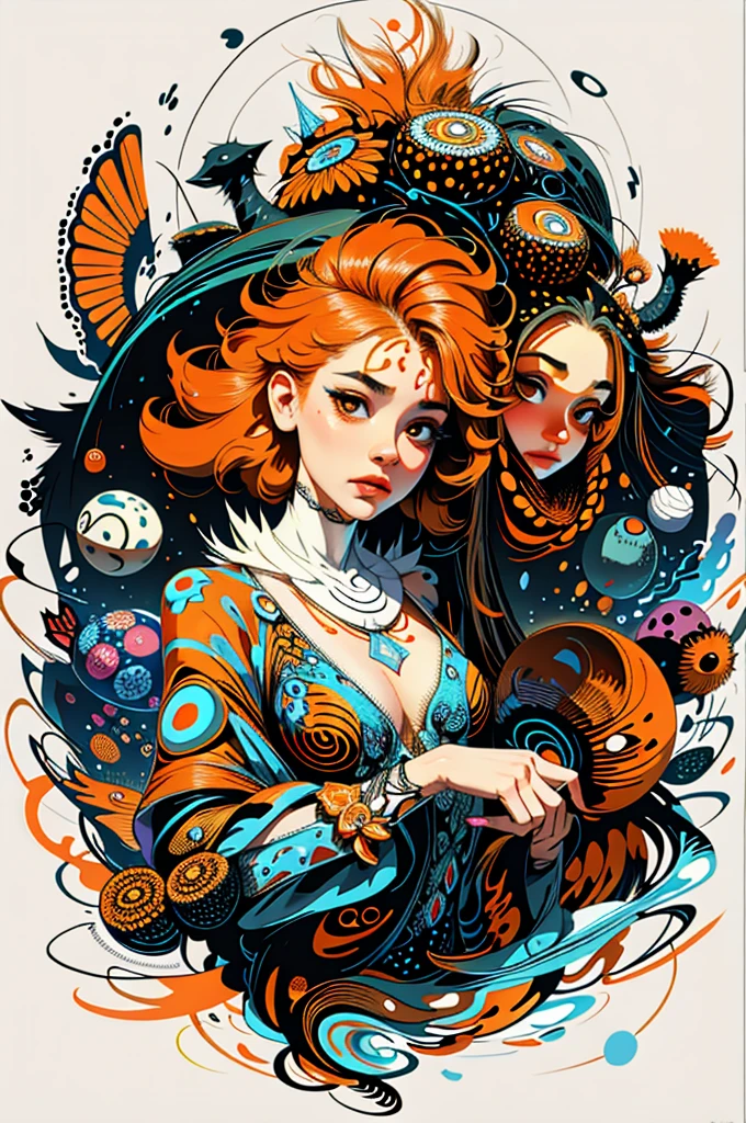 1 girl,(orange_body hair:1.1),(zentangle, mandala, tangle, entangle:0.6),(Fractal Art),most beautiful form of chaos,Brutalist designed,