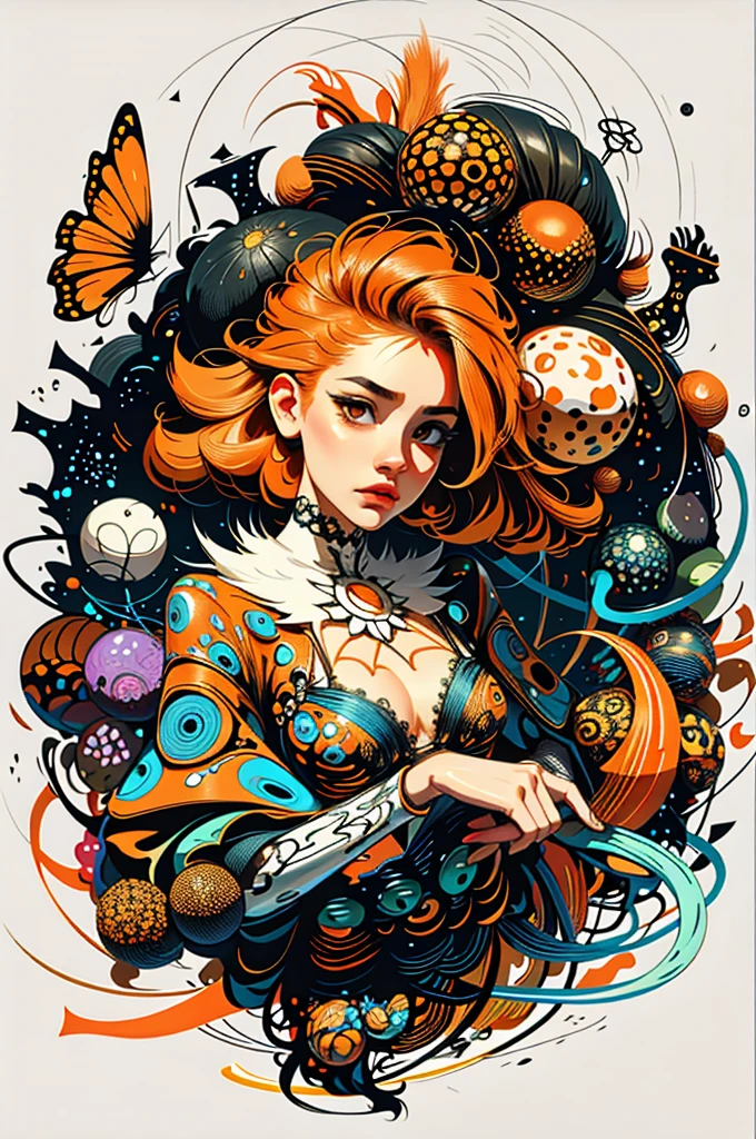 1 girl,(orange_body hair:1.1),(zentangle, mandala, tangle, entangle:0.6),(Fractal Art),most beautiful form of chaos,Brutalist designed,