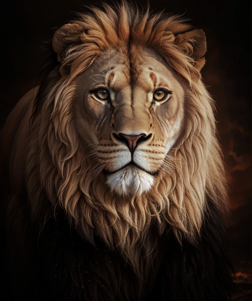Lion, Divine Lion, natural, naturey, naturey, linda, rendering, photorrealistic, ultrahd, 4K, detailed textures, thunders, detailed shadows, detailed colors, sunset, Sunset, Sunset, naturey linda, Great Divine, sunset, detailed contrast, realistic contrast, high resolution, detailed colors, fire, villany, divine creature, 8k, Detailed Realistic, 16K, 8k, HD