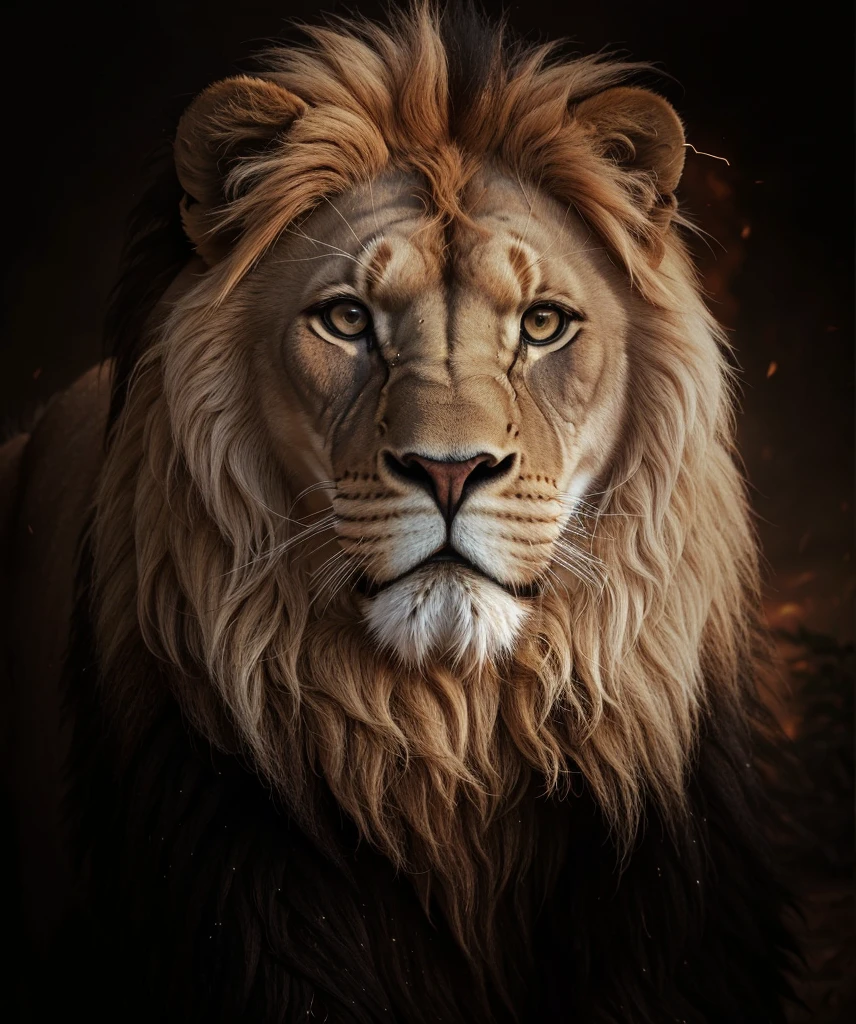 Lion, Divine Lion, natural, naturey, naturey, linda, rendering, photorrealistic, ultrahd, 4K, detailed textures, thunders, detailed shadows, detailed colors, sunset, Sunset, Sunset, naturey linda, Great Divine, sunset, detailed contrast, realistic contrast, high resolution, detailed colors, fire, villany, divine creature, 8k, Detailed Realistic, 16K, 8k, HD