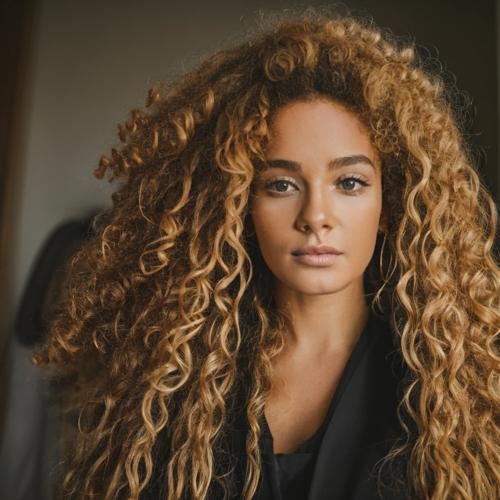 blonde curly afro long hair girl